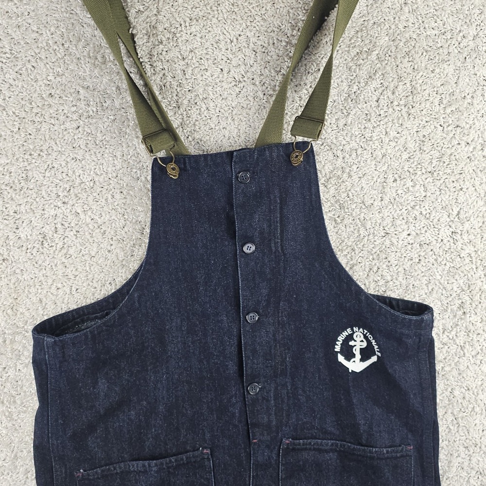 Marine Nationale Denim Overalls Cargo Bibs Jumpsuit Size Small Navy Reverse - Picture 10 of 13